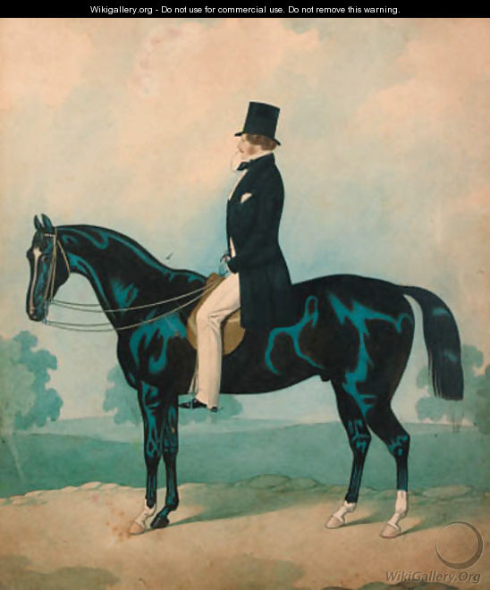 A gentleman seated on a black horse - (after) Joshua Dighton
