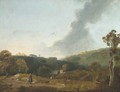 Figures in a landscape with a farmhouse beyond - (after) Joseph Browne