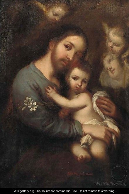 Saint Joseph carrying the Infant Christ - (after) Jose De Paez