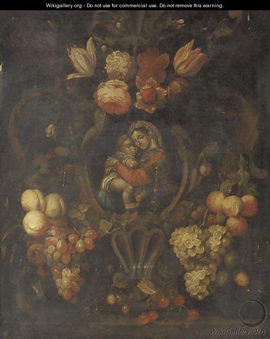 The Madonna and Child in a cartouche decorated - (after) Joris Van Son