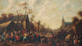 Peasants drinking and eating at tables in a village street - (after) Joost Cornelisz. Droochsloot