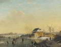 Skaters on a frozen waterway - (after) Louis Smets