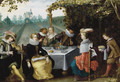 An elegant company dining in a garden - (after) Louis De Caullery