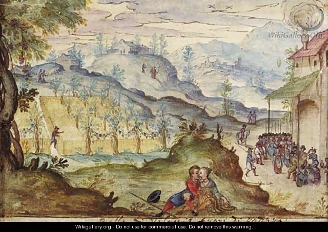 Country People Arriving To A Village Dance - (after) Lodovico Pozzoserrato (see Toeput, Lodewijk)
