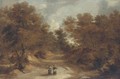 A wooded landscape with peasants on a path - (after) Lodewijk De Vadder