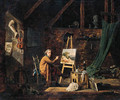 Portrait of an artist, seated small full-length, painting in his studio - Martin Drolling