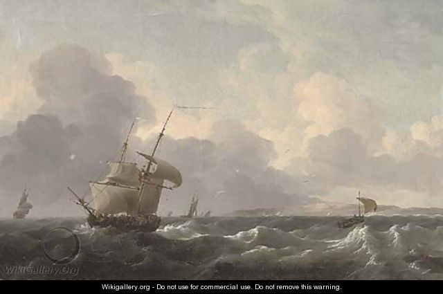 A Dutch merchant brig shortening sail off the coast ahead of the approaching squall - (after) Ludolf Backhuizen