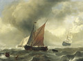 A smalschip in a squall, a Dutch frigate and other shipping beyond - (after) Ludolf Backhuizen