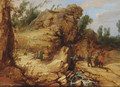 A rocky river landscape with travellers in the foreground - (after) Lucas Achtschellinck