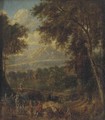 A mountain landscape with travellers on a wooded track - (after) Jan Frans Van Orizzonte (see Bloemen)