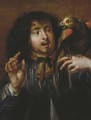 A man holding a parrot on his left hand - (after) Jan Cossiers
