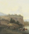 An Italianate landscape with muleteers crossing a river - (after) Jan Asselyn