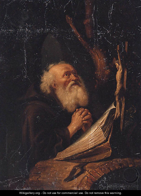 A hermit at prayer - (after) Jan Adriansz Van Staveren