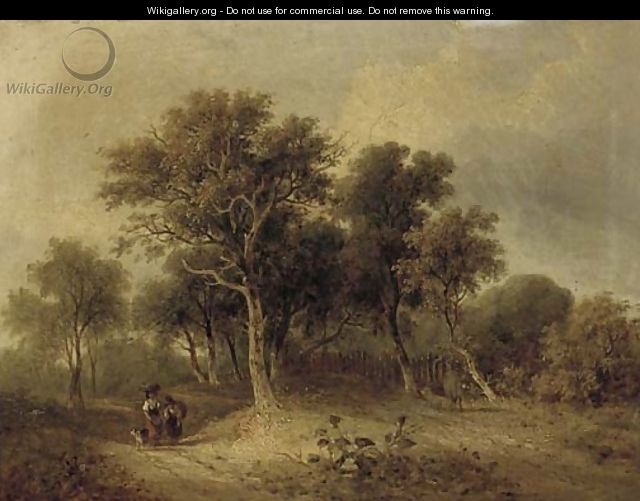 Travellers on a wooded track - (after) James Stark