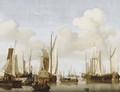 A calm with merchants in a rowing boat in the foreground before a States Yacht, numerous other saiiling boats nearby - (after) Jan Van Os