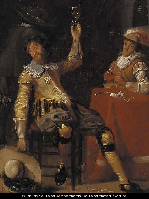 Cavaliers drinking and smoking in a tavern - (after) Jan Olis