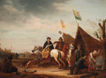 A military encampment with a lady on horseback before a tent - (after) Jacob Martsen De Jonge