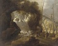 A river landscape with travellers by a cascade - (after) Jan Looten