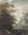 A mountainous landscape with a horseman on a wooded track - (after) Jan Looten