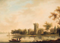 A river landscape with a ferry before a tower and a church - (after) Johann Christian Vollerdt Or Vollaert