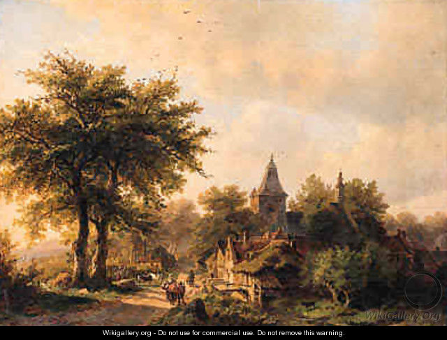A village street in summer - (after) Johann Bernard Klombeck