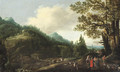 An extensive wooded landscape with the Reconcilliation of Jacob and Laban - (after) Joachim Govertsz. Camphuysen