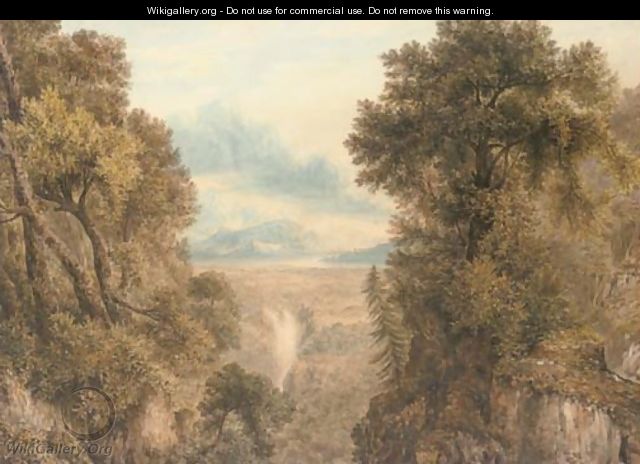 A capriccio wooded landscape with a waterfall - (after) John Glover