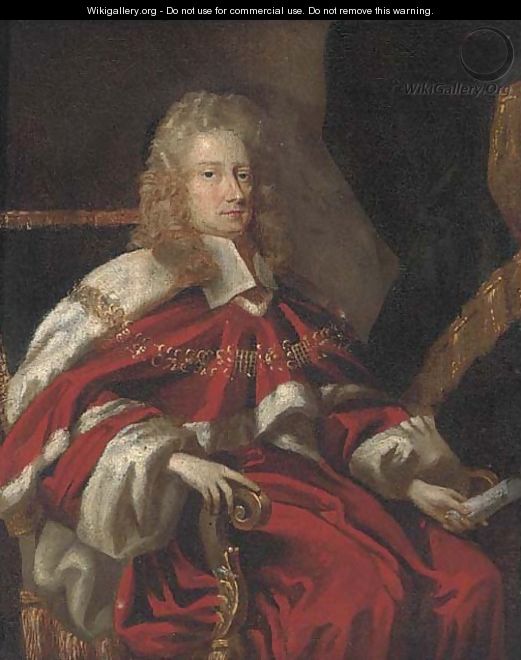 Portrait of George Jeffreys, 1st Baron Jeffreys of Wem (1648-1689), small seated three-quarter length, in robes - (attr.to) Closterman, Johann