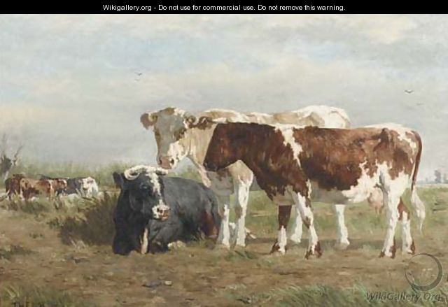 Cows along a ditch - (after) Johannes-Hubertus-Leonardus De Haas