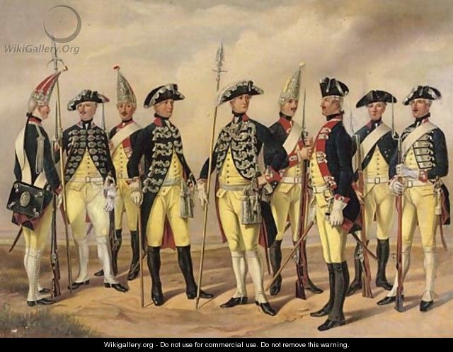 The Prussian Military in circa 1786 Soldiers of the Infantry and Artillery - (after) Gustav Schwartz Or Schwarz
