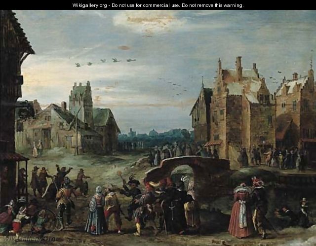 A carnival procession in a village street on Shrove Tuesday - (after) Govaert Jansz., Called Mijnheer