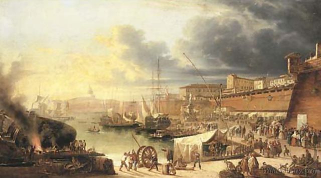 A capriccio of a walled harbour, thought to be Valletta, Malta - (after) Guiseppe Canella