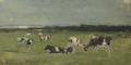 In de weide cows in a polder landscape - a study - (after) Johan Hendrik Weissenbruch