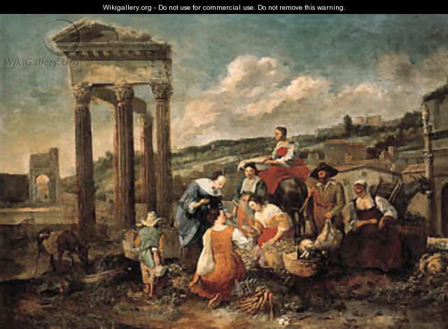 An Italianate market by a ruined temple - (after) Hendrick Mommers
