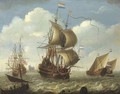 English and Dutch men-o'-war on the river Merwede, Dordrecht beyond - (after) Hieronymus Van Diest