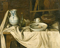 An Artist's Studio with a Meal set out on a partially draped Bench in the foreground - (after) Jacques Albert Senave