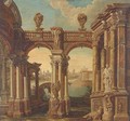 A capriccio of classical buildings with a lake and a town beyond - (after) Jacques De Lajoue