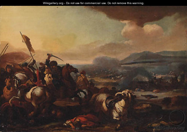 A Cavalry Battle between Turks and Christians - (after) Acques (Le Bourguignon) Courtois
