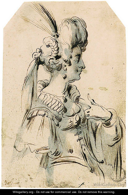 A Woman in Profile to the Right wearing a plumed Head-dress - (after) Jacques Bellange