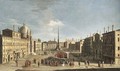 The Piazza Navona, Rome, from the South, with a crowd watching a performance of the commedia dell'arte - (after) Jacopo Fabris