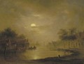 A moonlit river landscape - (after) Jacobus Theodorus Abels
