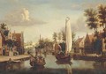 A view of Maarsen, with a ferry and a saling boat on the river Vecht - (after) Jacobus Storck