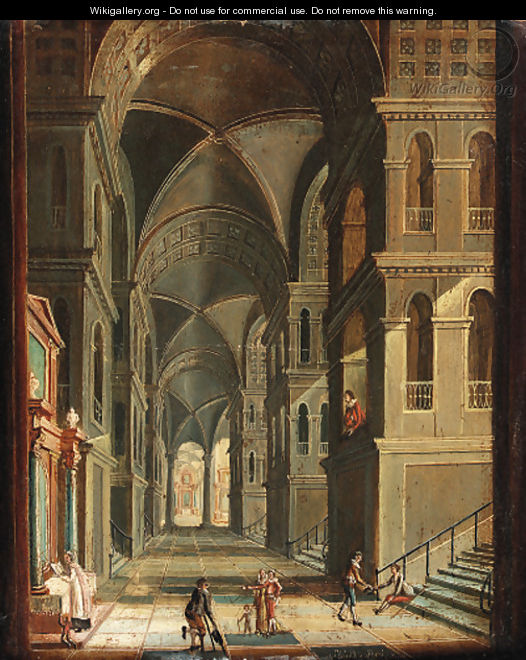 The interior of a cathedral with figures - Christian Stocklin