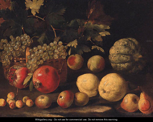 Grapes in a basket with a melon - (after) Abraham Brueghel