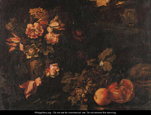 Tulips, narcissi, marigolds and other flowers in an urn - (after) Abraham Bruegel