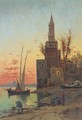 Sunset on the Nile, the Pyramids beyond - (after) Hermann David Salomon Corrodi
