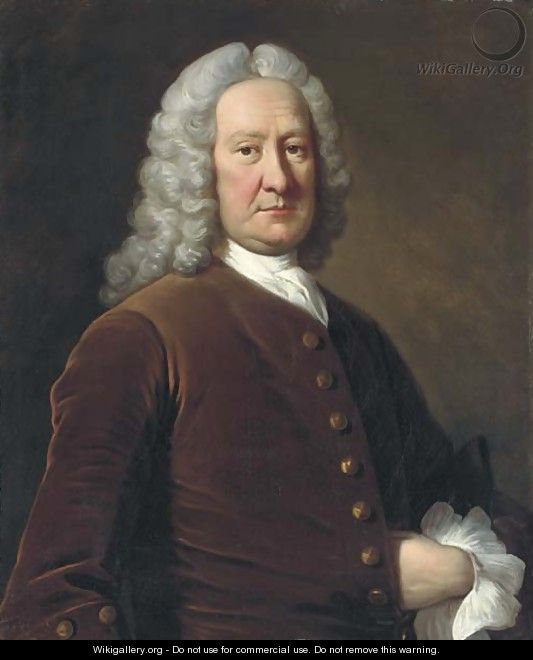 Portrait of Edward Stone, half-length, in a brown velvet coat and white cravat - Christopher Steele