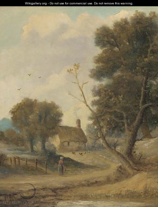 A figure before a cottage in a wooded landscape - Christopher Mark Maskell