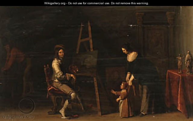 An Artist at an Easel with his Family in his Studio - Christoffel Jacobsz van der Lamen