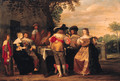 Elegant company merrymaking on a terrace - Christoffel Jacobsz van der Lamen